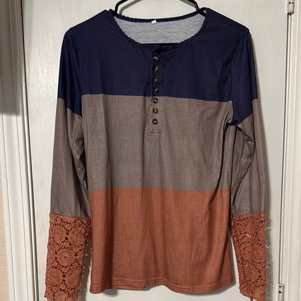 Colorblock Long Sleeve Henley Shirt